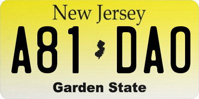 NJ license plate A81DAO