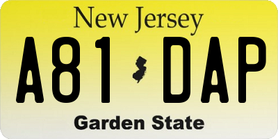 NJ license plate A81DAP