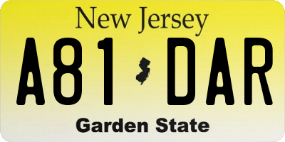 NJ license plate A81DAR