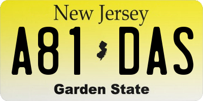 NJ license plate A81DAS