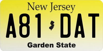 NJ license plate A81DAT