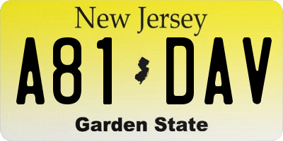 NJ license plate A81DAV