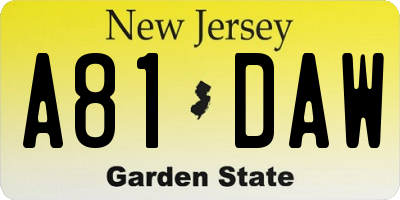NJ license plate A81DAW
