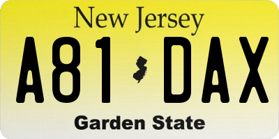 NJ license plate A81DAX