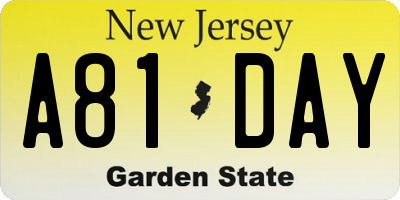 NJ license plate A81DAY