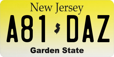 NJ license plate A81DAZ