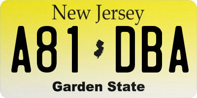 NJ license plate A81DBA