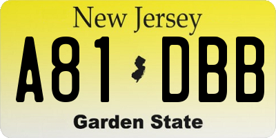 NJ license plate A81DBB