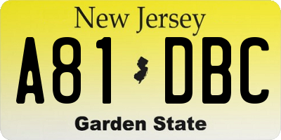 NJ license plate A81DBC