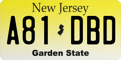 NJ license plate A81DBD