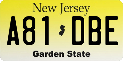 NJ license plate A81DBE