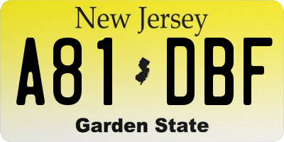 NJ license plate A81DBF