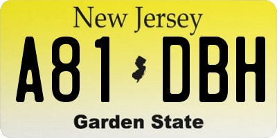 NJ license plate A81DBH