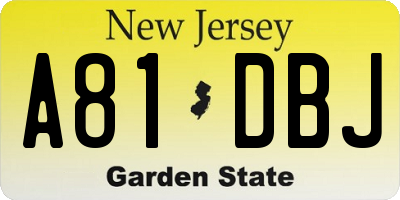 NJ license plate A81DBJ