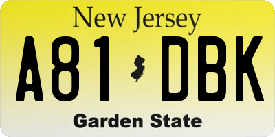 NJ license plate A81DBK