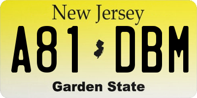 NJ license plate A81DBM