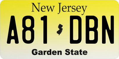 NJ license plate A81DBN