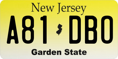 NJ license plate A81DBO