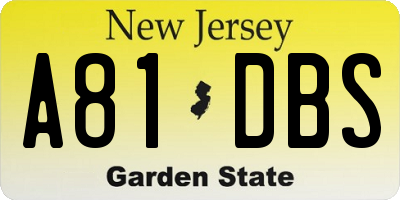 NJ license plate A81DBS