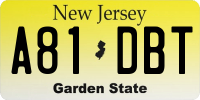 NJ license plate A81DBT