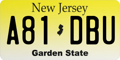 NJ license plate A81DBU