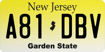 NJ license plate A81DBV