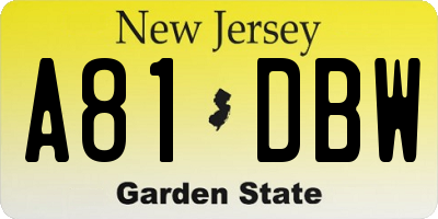 NJ license plate A81DBW