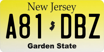 NJ license plate A81DBZ