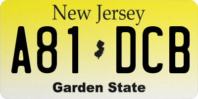 NJ license plate A81DCB