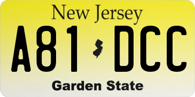 NJ license plate A81DCC