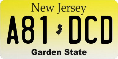 NJ license plate A81DCD