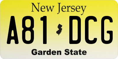 NJ license plate A81DCG