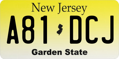 NJ license plate A81DCJ