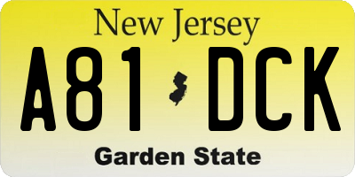 NJ license plate A81DCK