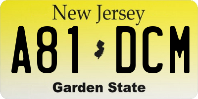 NJ license plate A81DCM