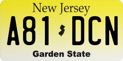 NJ license plate A81DCN