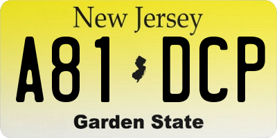 NJ license plate A81DCP