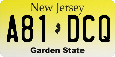 NJ license plate A81DCQ