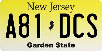 NJ license plate A81DCS