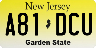 NJ license plate A81DCU