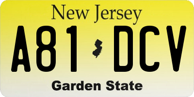 NJ license plate A81DCV