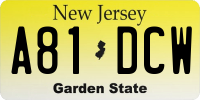 NJ license plate A81DCW