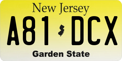 NJ license plate A81DCX