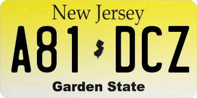 NJ license plate A81DCZ