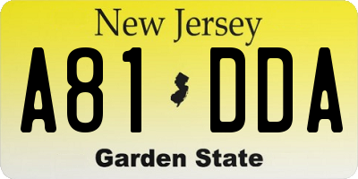 NJ license plate A81DDA