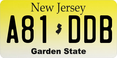NJ license plate A81DDB
