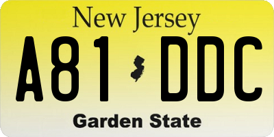 NJ license plate A81DDC