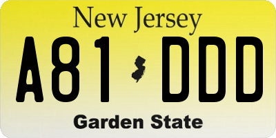 NJ license plate A81DDD