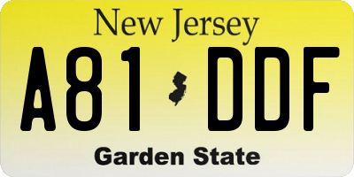 NJ license plate A81DDF