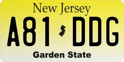 NJ license plate A81DDG